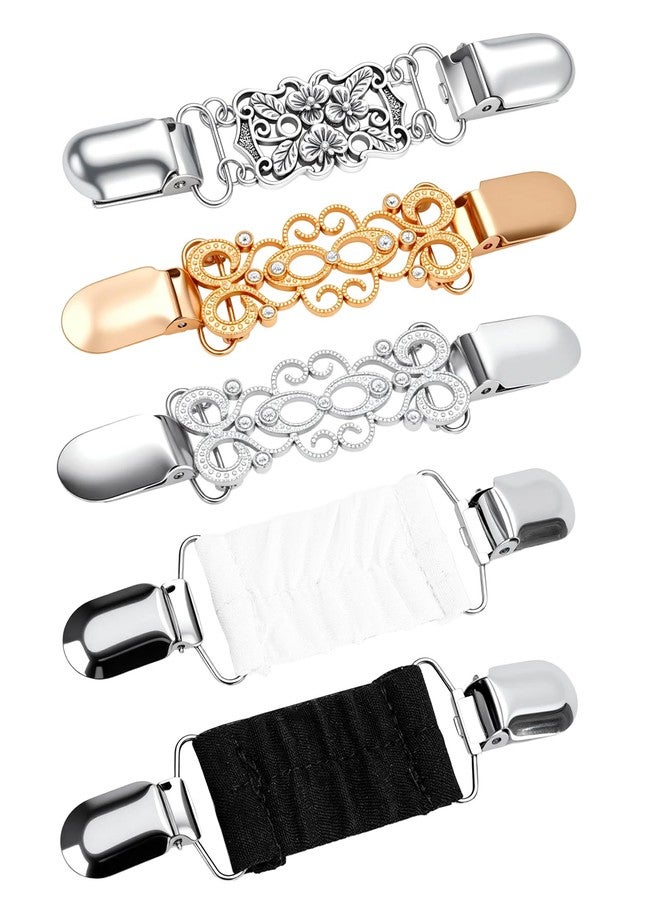 PWMDUX 5 Pcs Sweater Clips Waist Cinch Clips Vintage Dress Clip Back Cinch Retro Brooch Shirt Clip Set for Women Clothing Shawl Cardigan Collar, 5 Styles - Image 1